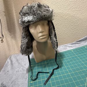Trapper hat faux fur plaid one size